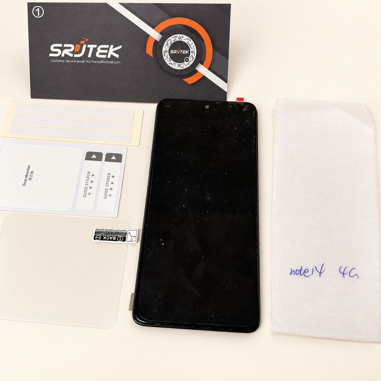 Ladyson Wyświetlacz LCD Xiaomi Redmi Note 14 4G z ramką — aranżacja poglądowa AI na jasnym tle