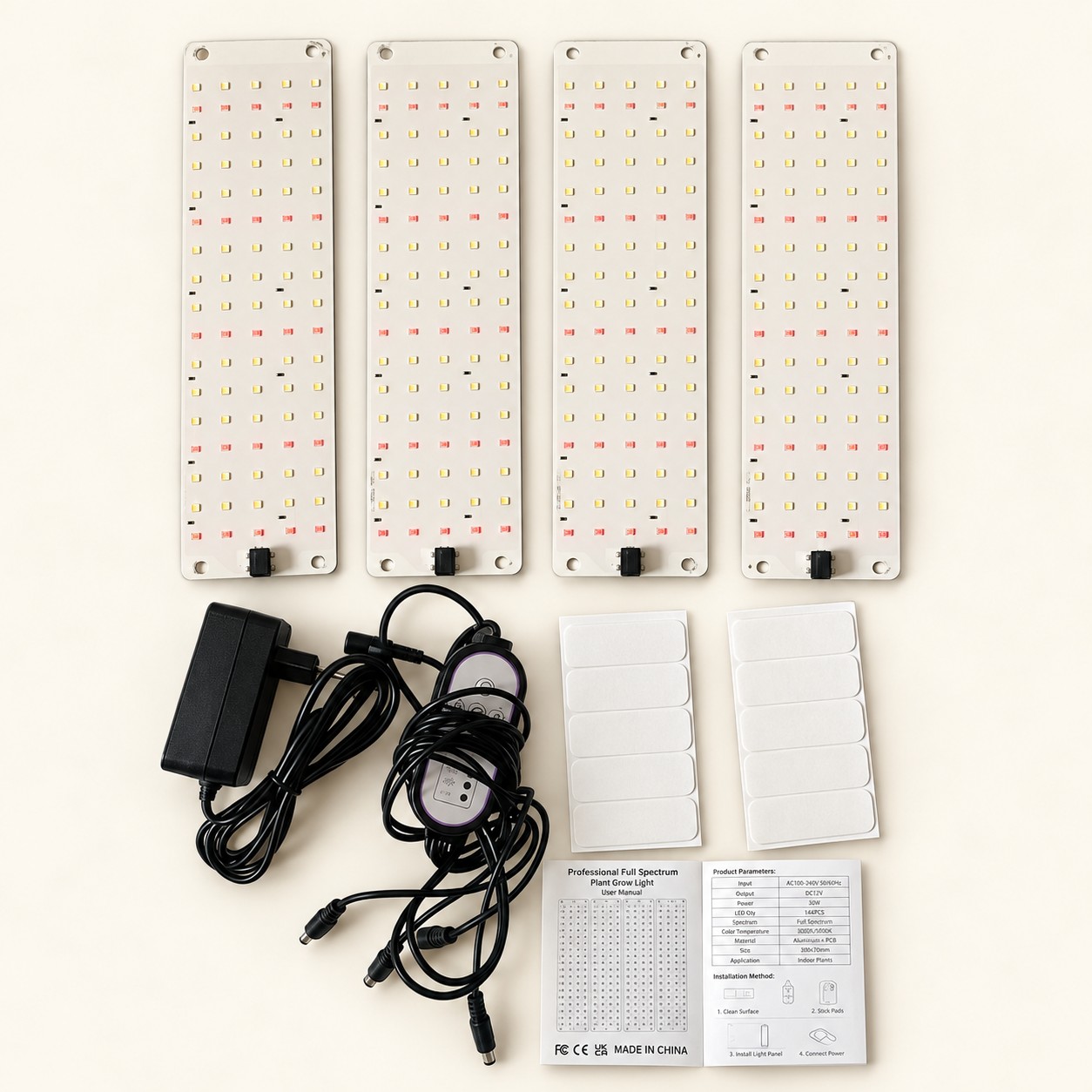 Lampa LED do roślin Full Spectrum 36W 4 szt. — aranżacja poglądowa AI na jasnym tle