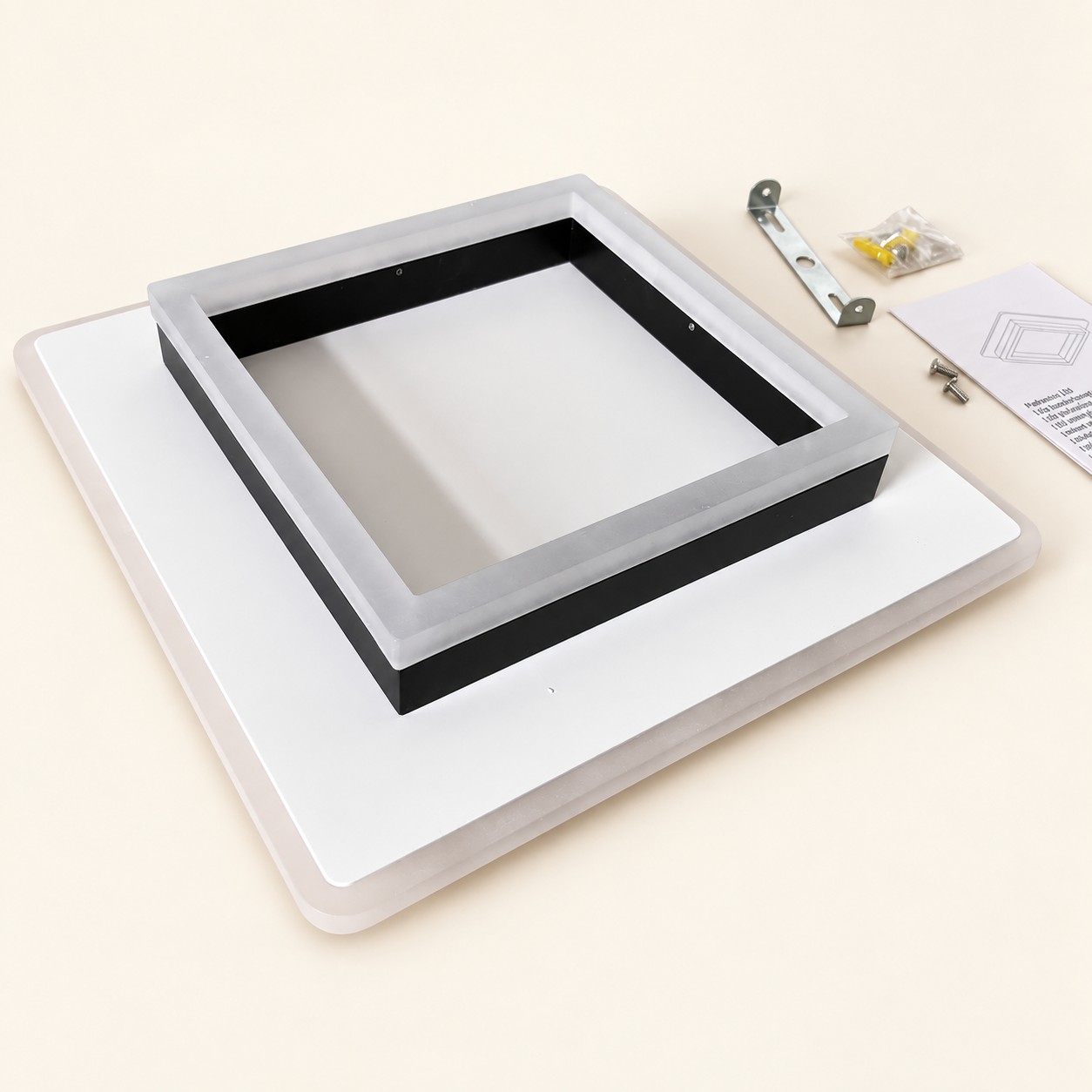 Kwadratowy plafon LED 30 W 3000 K 30×30 cm — aranżacja poglądowa AI na jasnym tle